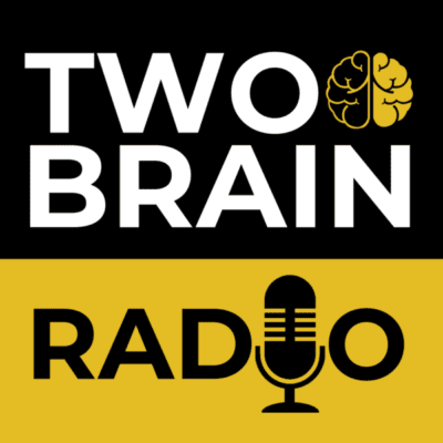 The black and gold Two-Brain Radio podcast logo.