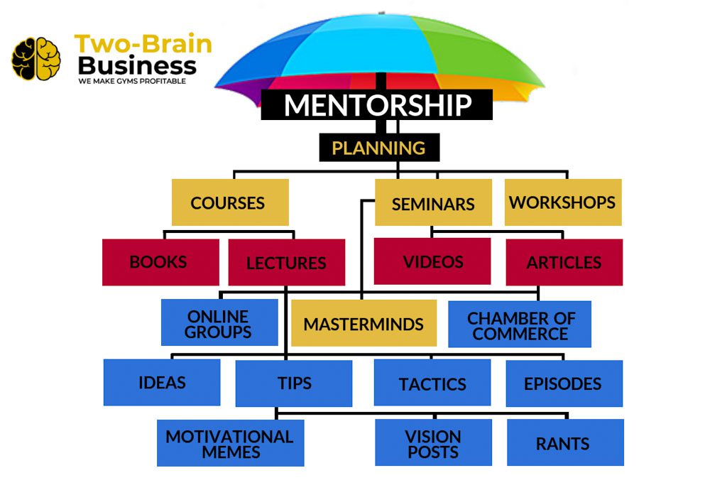 A colored flow chart showing how mentorship and planning create a trickle-down effect in a business.