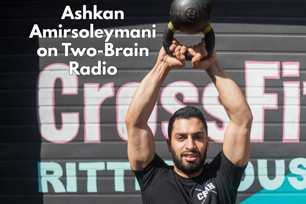 Gym owner Ashkan Amirsoleymani swings a kettlebell overhead outside CrossFit Rittenhouse.