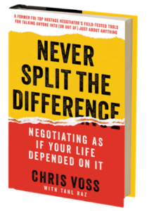 The cover of the book "Never Split the Difference" by Chris Voss.