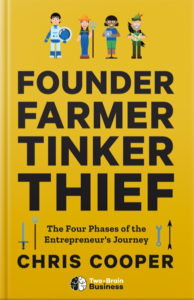 The cover of the book "Founder, Farmer, Tinker, Thief" by Chris Cooper.