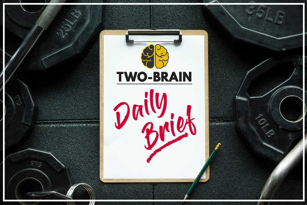 A clipboard with the Two-Brain Business logo and the words "daily brief."