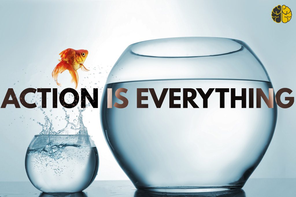 Action is everything - a goldfish leaping from a small to big bowl