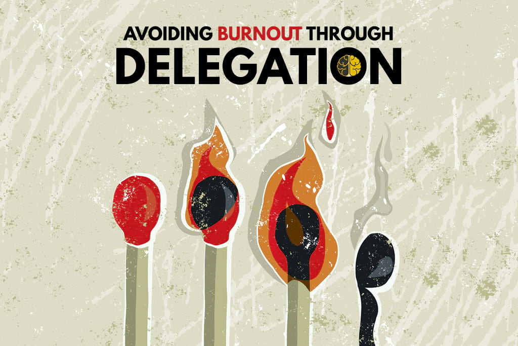 Four matches at various stages of burning - avoiding burnout through delegation