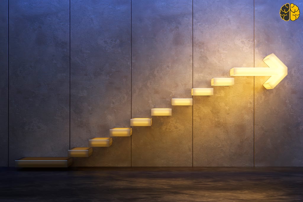 Don't Push: Light the Way With Vision - a lighted staircase leading to arrow