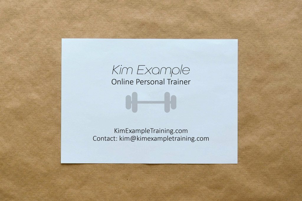 An example of a very basic personal trainer business card that uses email contact only.