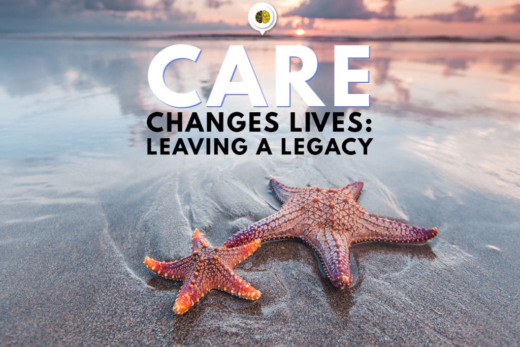 Two Starfish on a beach - care changes lives - leaving a legacy