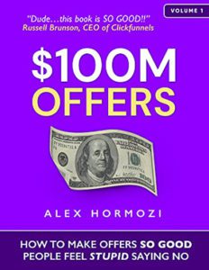 The cover of "$100M Offers" by Alex Hormozi.