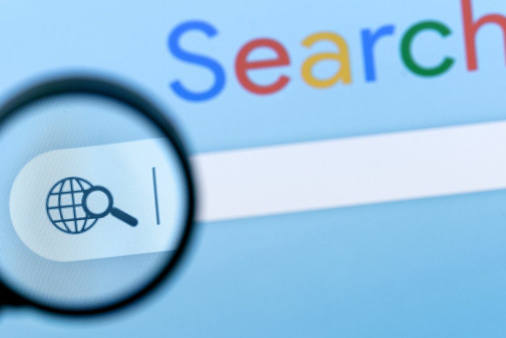 A closeup of the search box for an internet search engine.