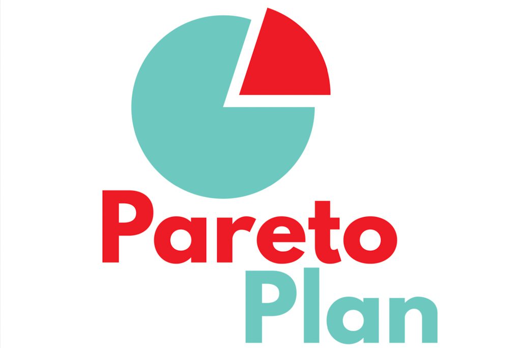 A teal and red graphic that says "Pareto plan."