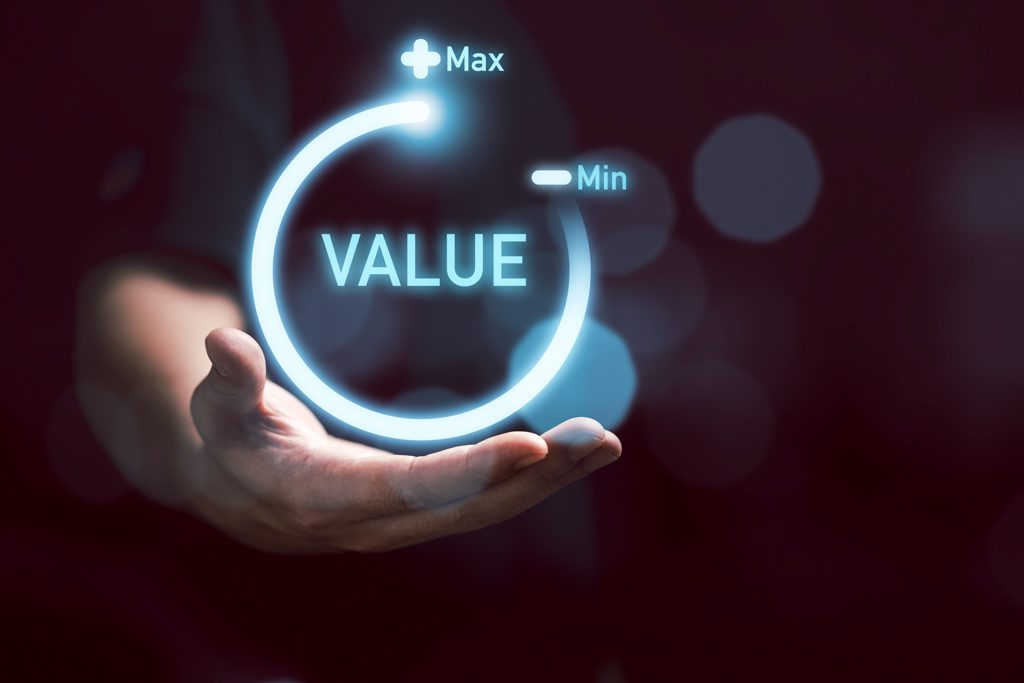A graphic showing the word "value" with "max" and "min" nearby.