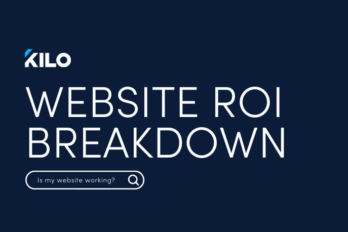 On a blue background, the words "Website ROI Breakdown."