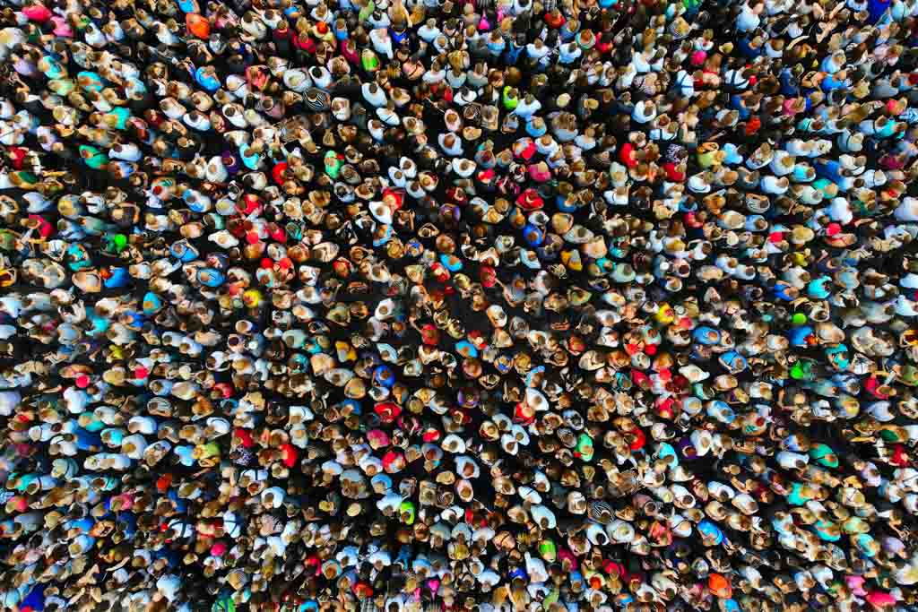 An overhead shot of a huge crowd of people.