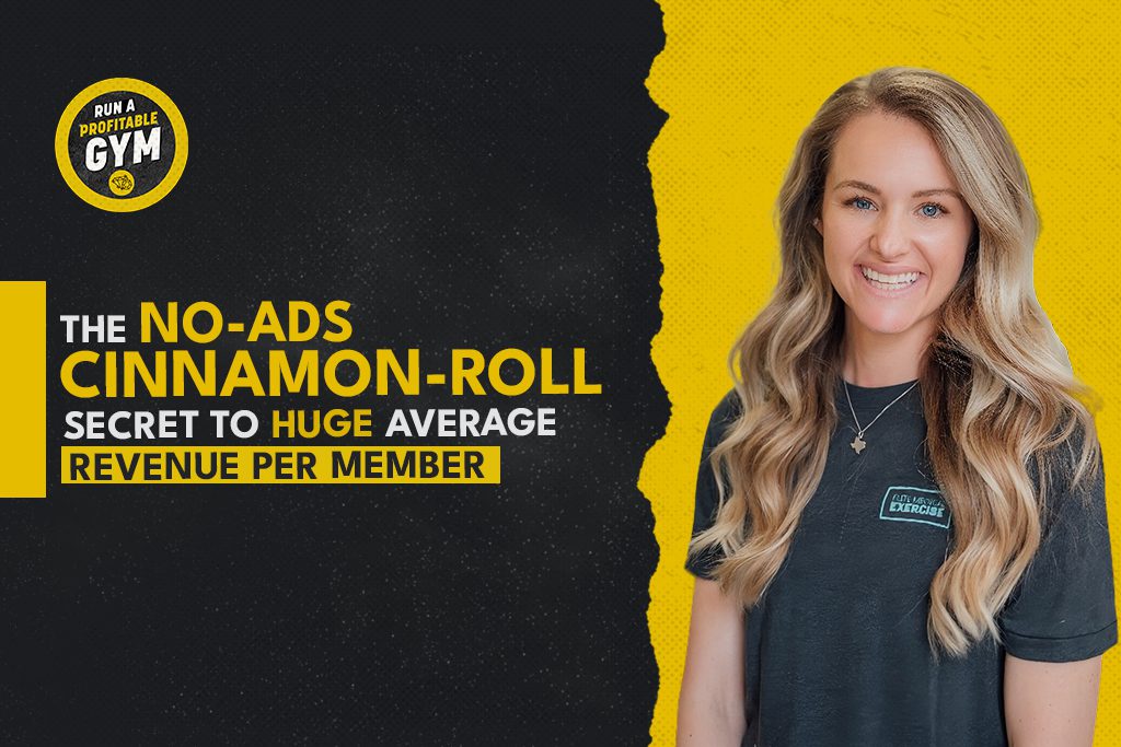 A photo of gym owner Michaela Munsterman with the words "the no-ads cinnamon-roll solution."