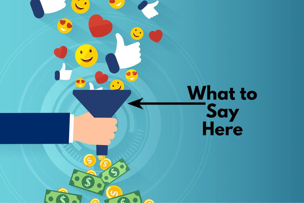 Social-media engagement icons flow into a blue funnel and emerge as money.