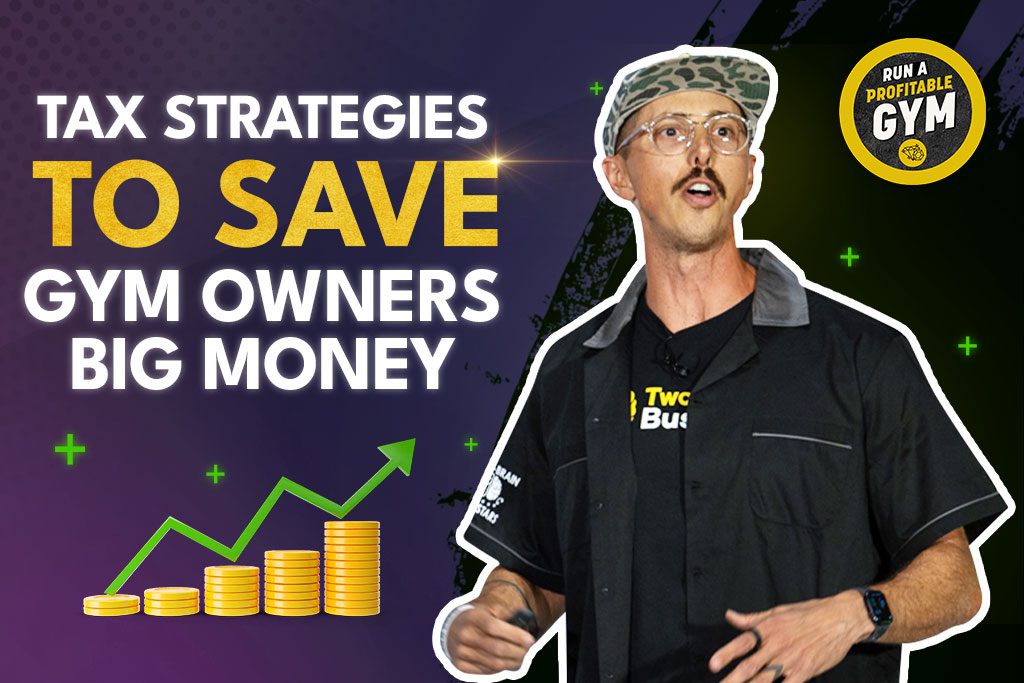 Former gym owner John Franklin pictured next to money graph and title "Tax Strategies to Save Gym Owners Big Money"