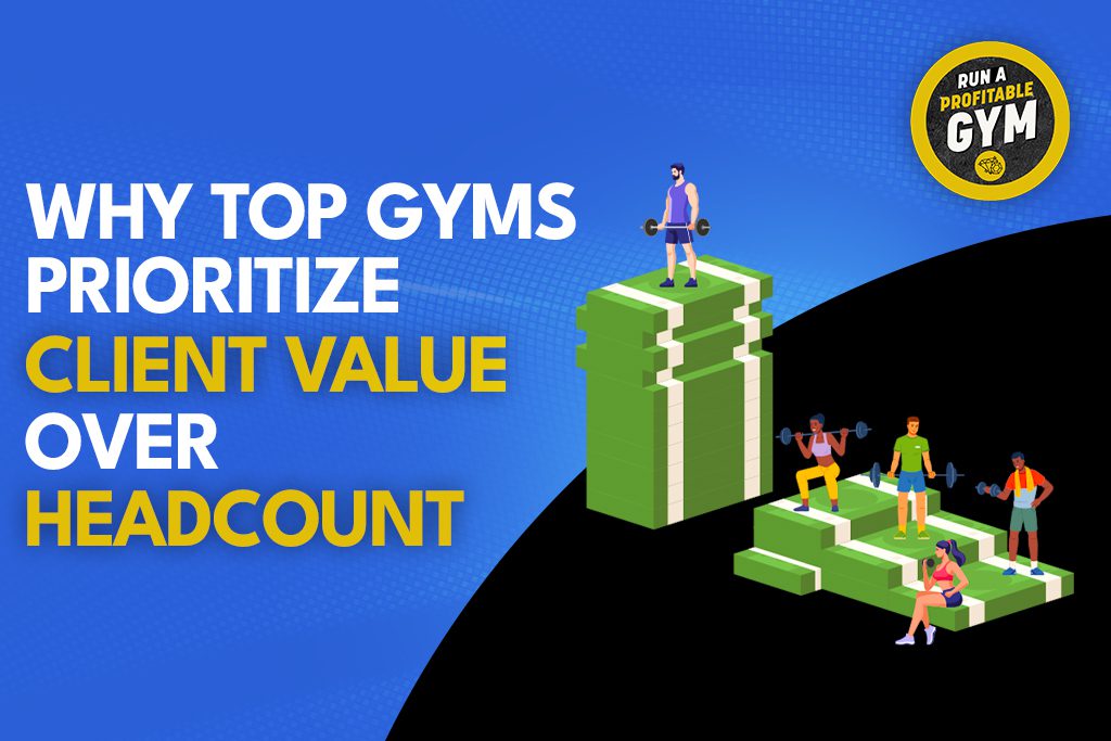 Tall stack of money with high-value gym client on top working out next to a shorter stack of money with multiple lower-value gym clients working out