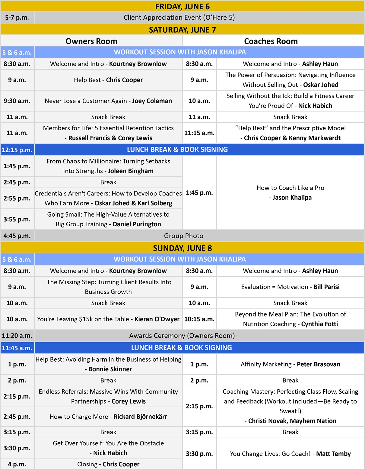 2025 Summit Schedule
