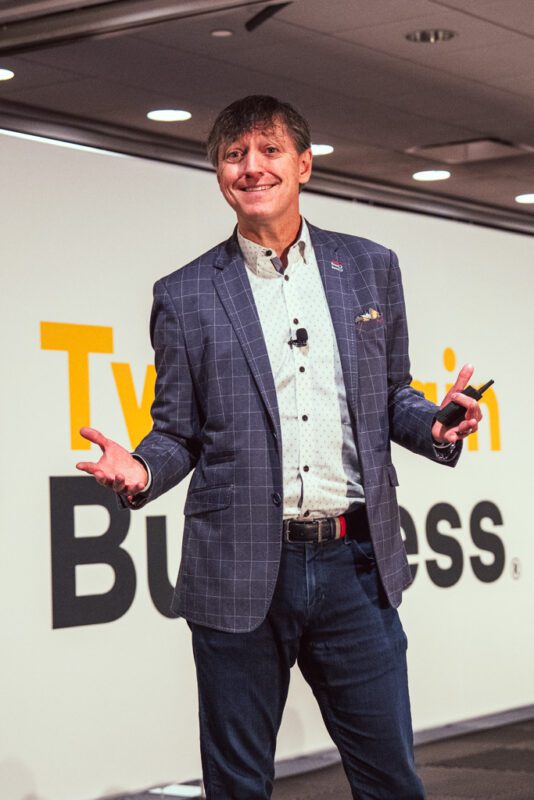 Joey Coleman speaks at the Two-Brain Summit.