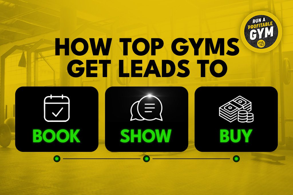 Gym background with text: "How Top Gyms Get Leads to Book, Show and Buy"