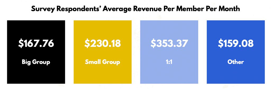 A graphic showing average revenue per member in gyms in 2024.