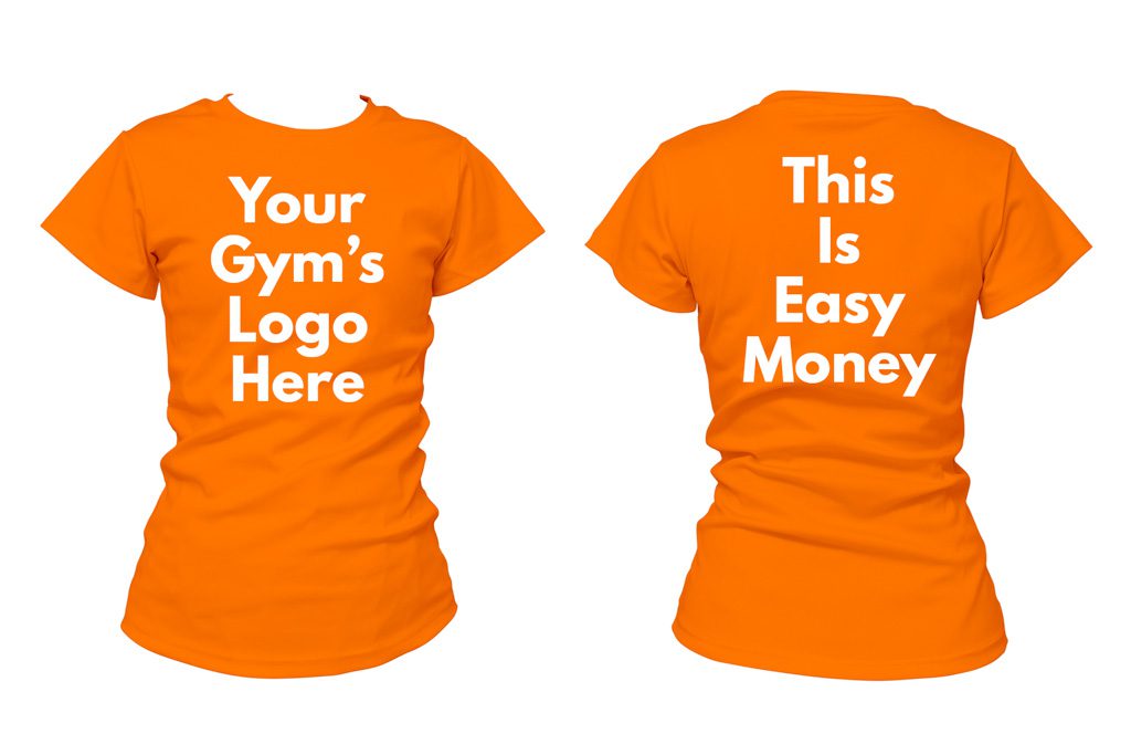 An orange T-shirt that says "Your Logo Here."