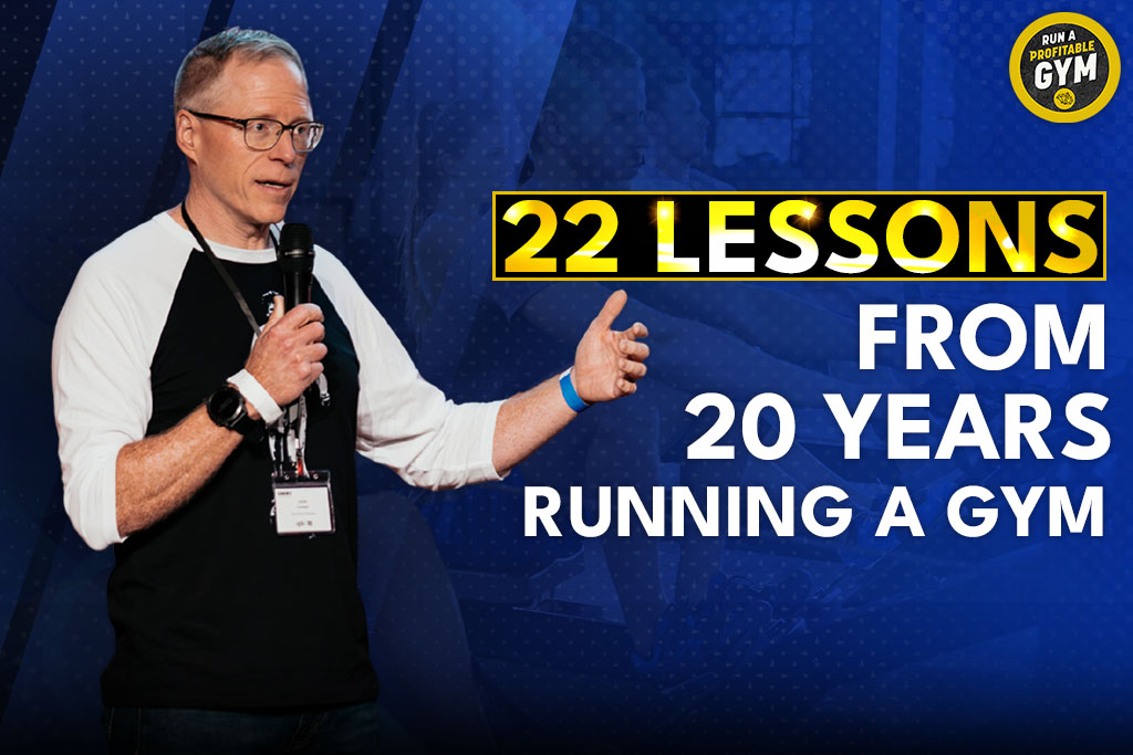Two-Brain founder Chris Cooper with text: "22 lessons from 20 years running a gym"