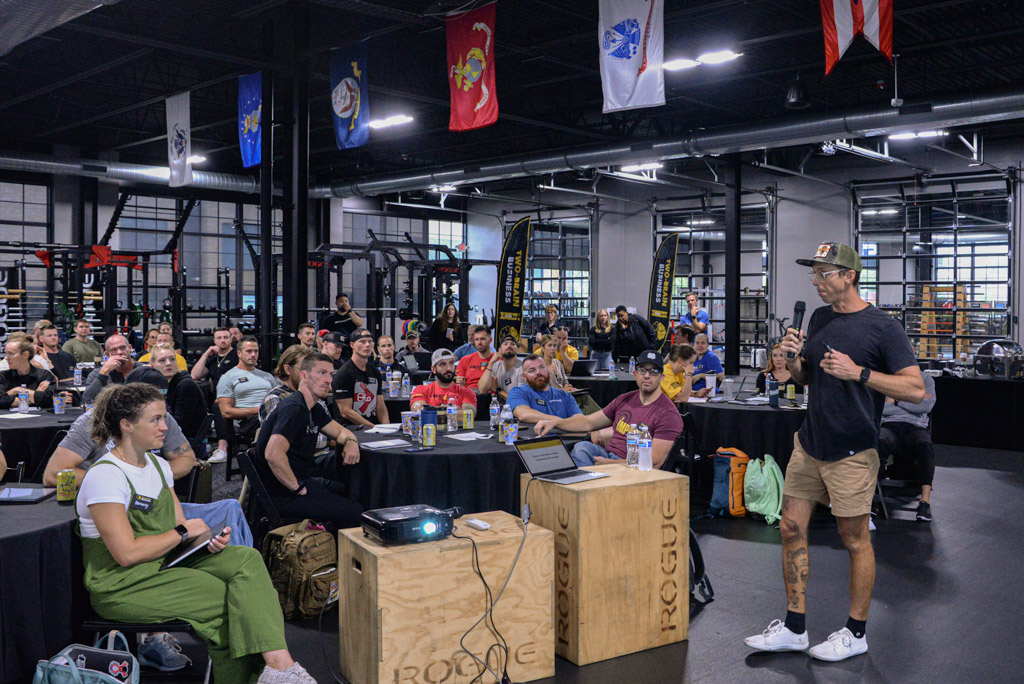 John Franklin speaks to the Two-Brain Tinker group at Rogue Fitness in Ohio.