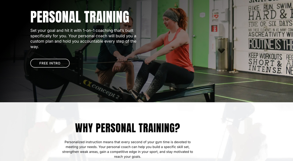 A screen shot of the personal training page of the Fit2Live website.