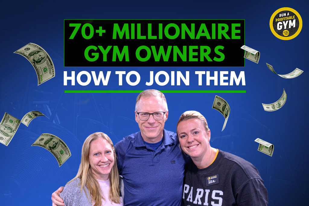Two-Brain founder Chris Cooper with Tinker leaders Joleen Bingham and Lisa Palmer and text: "70+ millionaire gym owners. How to join them"