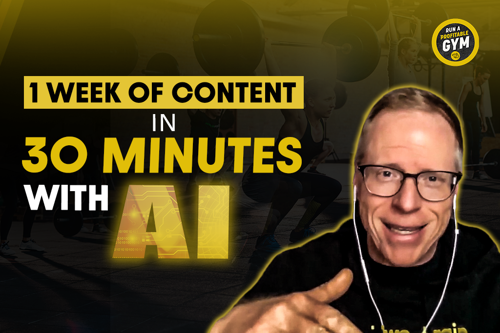 Two-Brain founder Chris Cooper and text "1 Week of Content in 30 Minutes With AI" and gym background