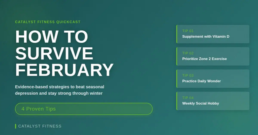 Catalyst gym QuickCast featured image with title "How to survive February"