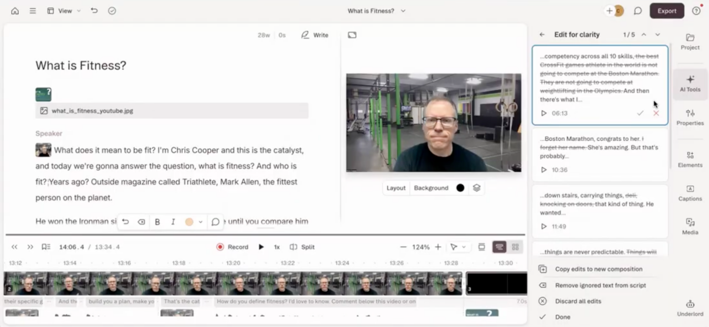 Screenshot of Chris Cooper's screen in Descript