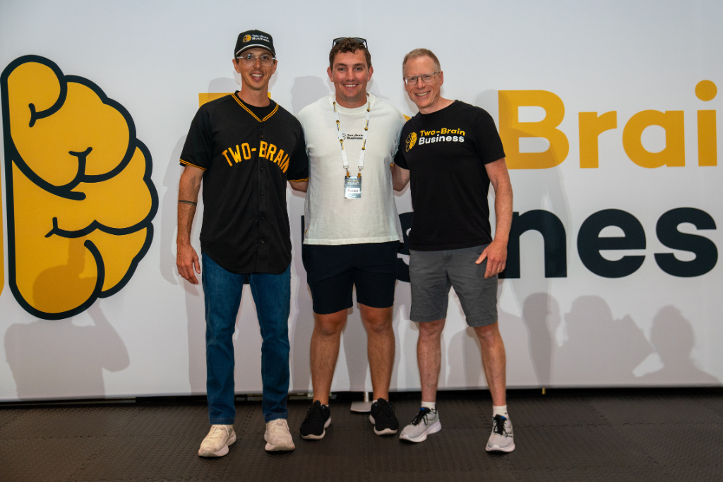 Gym owner Braeden Cordts with Two-Brain CEO John Franklin and founder Chris Cooper