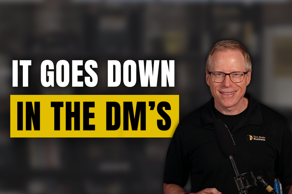 Two-Brain founder Chris Cooper with text "It goes down in the DMs"