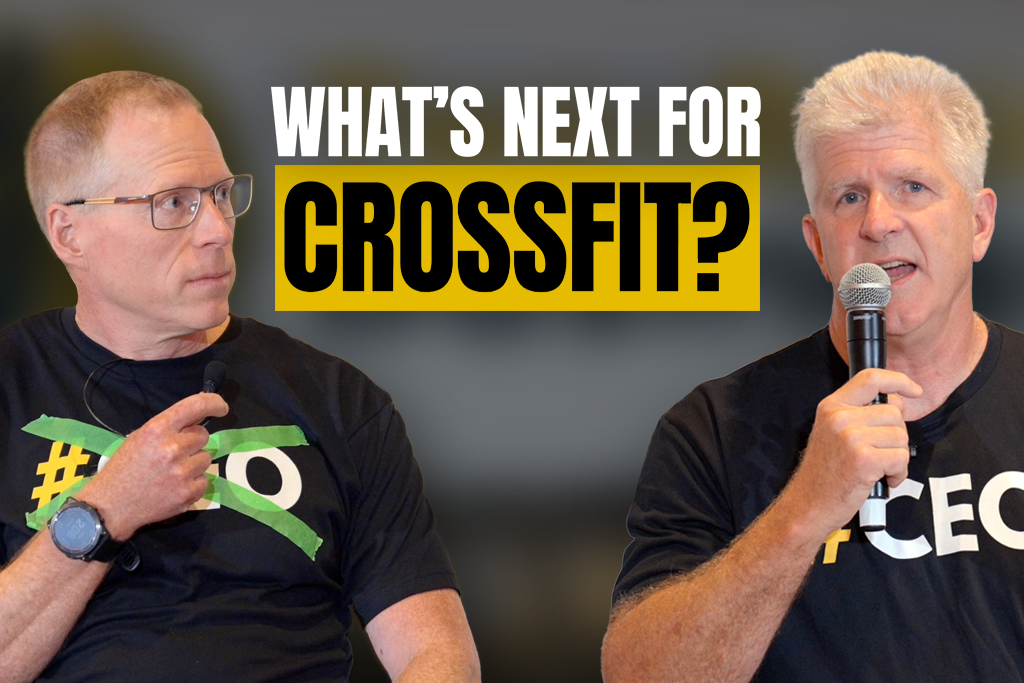 Two-Brain founder Chris Cooper and CrossFit CEO Bruce Edwards with text "What's next for CrossFit?"