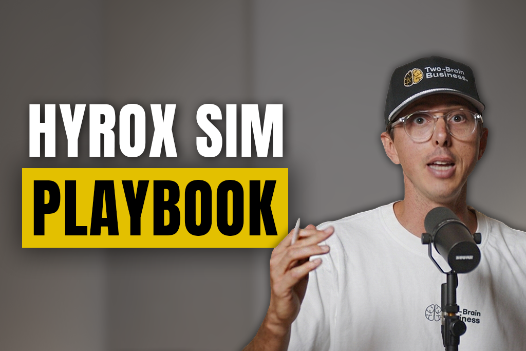Two-Brain CEO John Franklin with text "HYROX SIM PLAYBOOK"