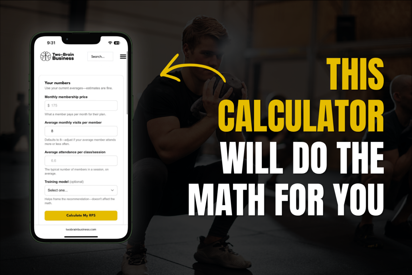 Image of Two-Brain Business' Rate Per Session Calculator with text "This calculator will do the math for you"