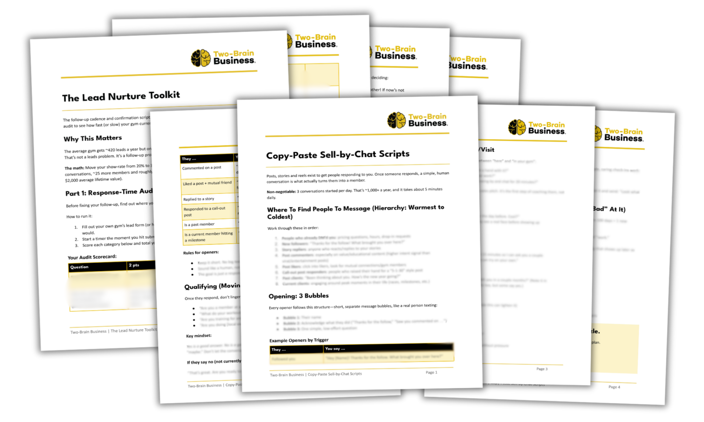 Preview of DM scripts and lead nurture toolkit for gym owners