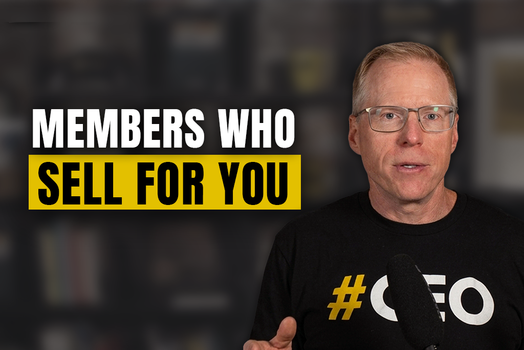 Two-Brain founder Chris Cooper with text "MEMBERS WHO SELL FOR YOU"