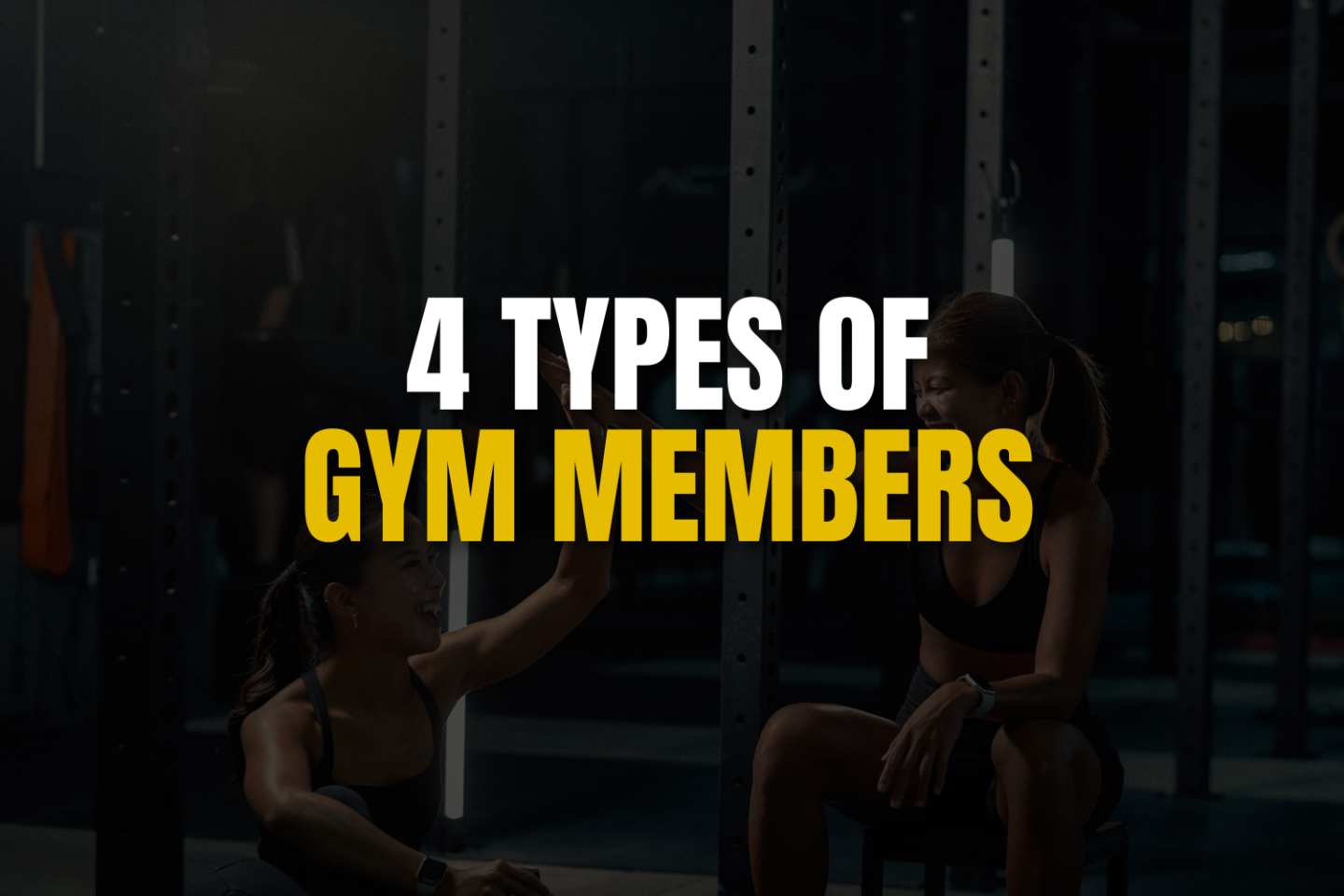 Two women in gym with text "4 TYPES OF GYM MEMBERS"