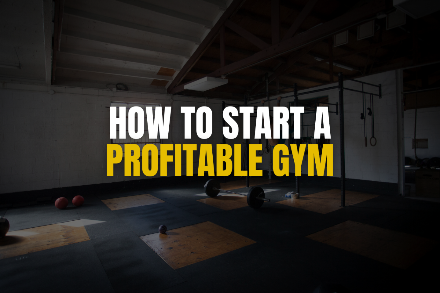 gym background with athlete doing a pull-up and text "HOW TO START A PROFITABLE GYM"