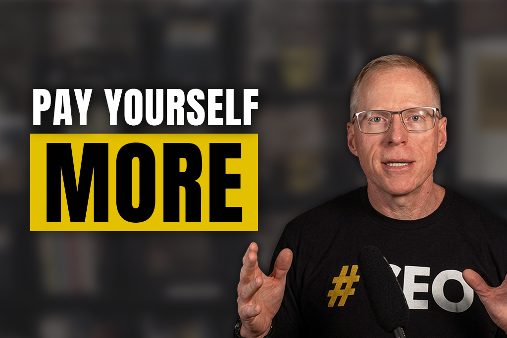 Two-Brain founder Chris Cooper with text "Pay yourself more"