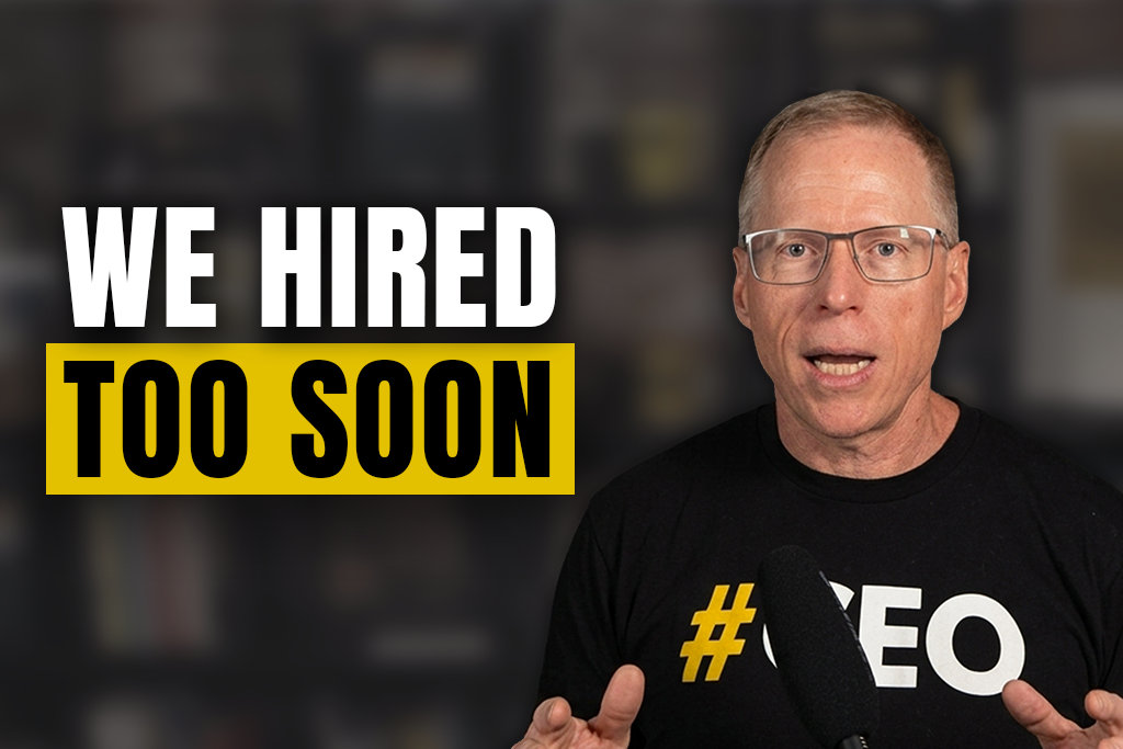 Two-Brain founder and gym owner Chris Cooper with text "We hired too soon"