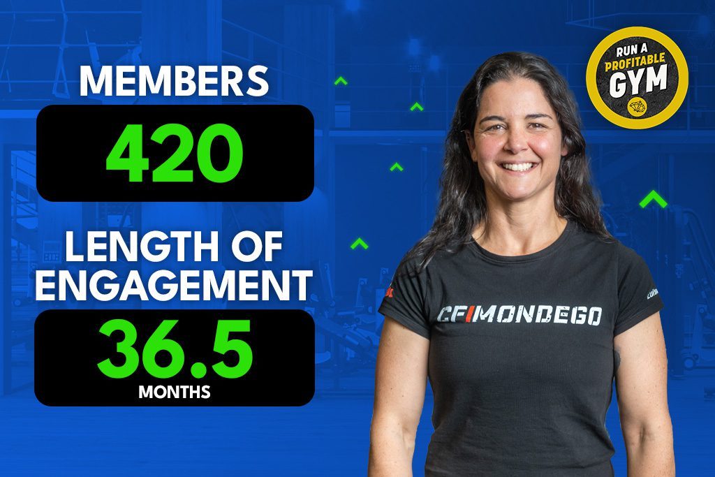 Luísa Mesquita, owner of CrossFit Mondego in Portugal, next to key gym growth stats