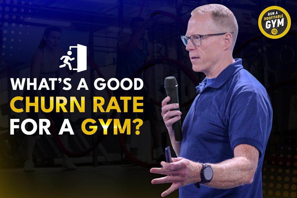 Two-Brain founder and gym owner Chris Cooper with text "What's a good churn rate for a gym?"