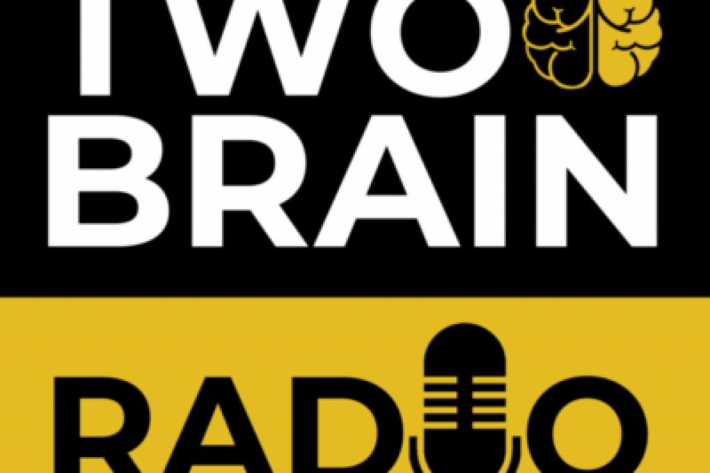 The black and gold Two-Brain Radio podcast logo.
